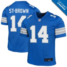 Youth Detroit Lions Blue #14 Amon Ra St Brown Game Jersey Youth Detroit Lions Blue #14 Amon Ra St Brown Game Jersey